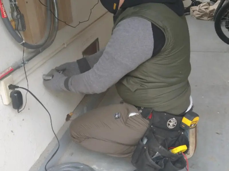Electrician performing outlet wiring in a Nevada garage